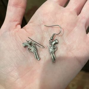 Revolver / gun dangly earrings